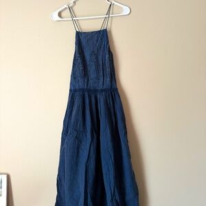 Lucky Brand Washed Denim CrissCross Strap Midi Dress size XS